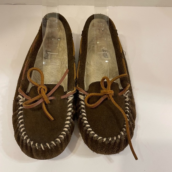 Bass brown leather moccasin house shoes slippers size 7 - Picture 1 of 10